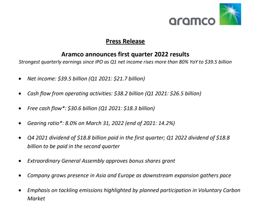 沙特阿美第二季度净利润下降22%