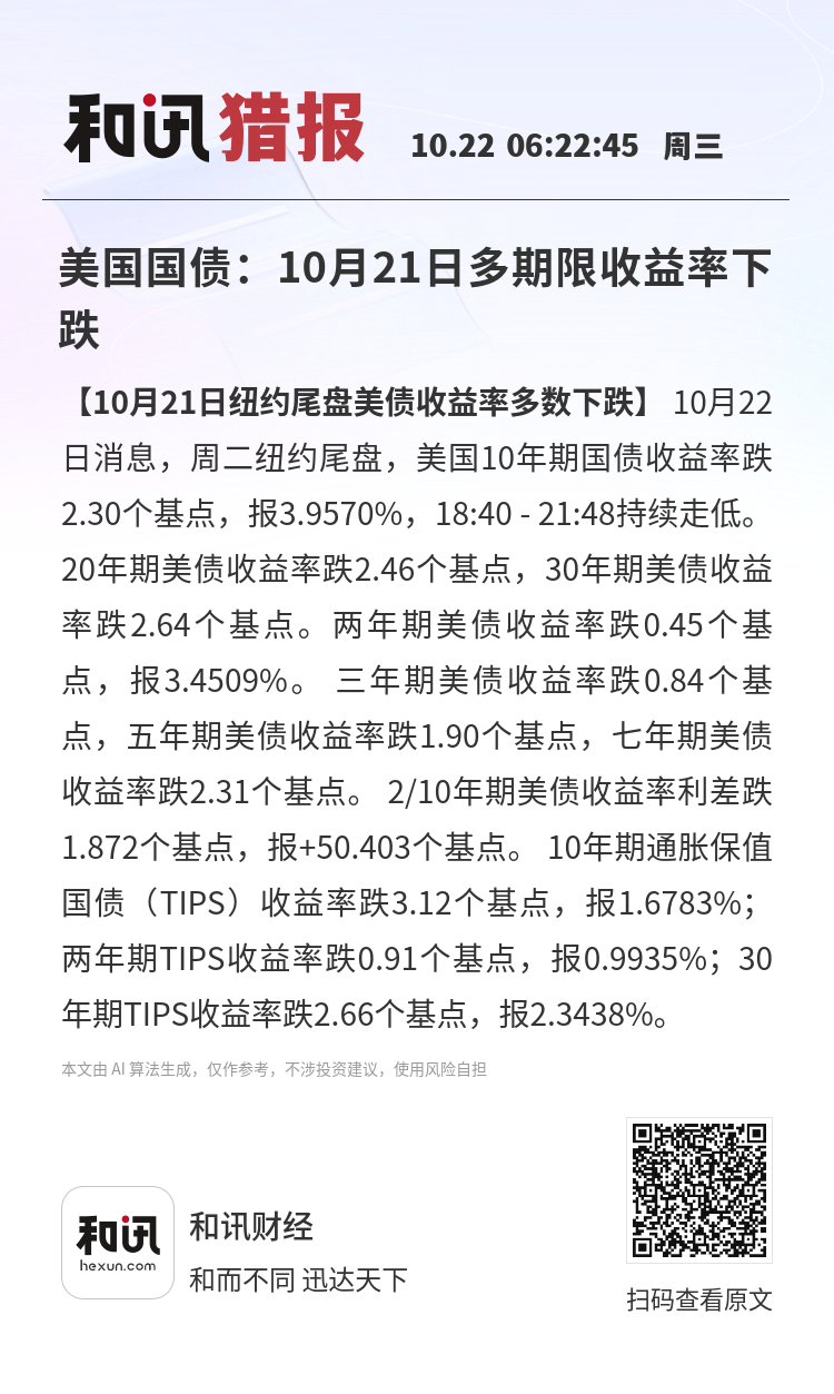 美国10年期国债收益率日内上升了10个基点